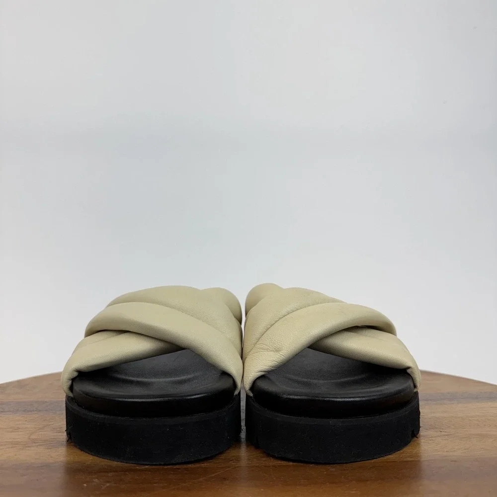 Womens Seychelles Driving Force‎ Ivory Leather Crisscross Platform Slides Size 6